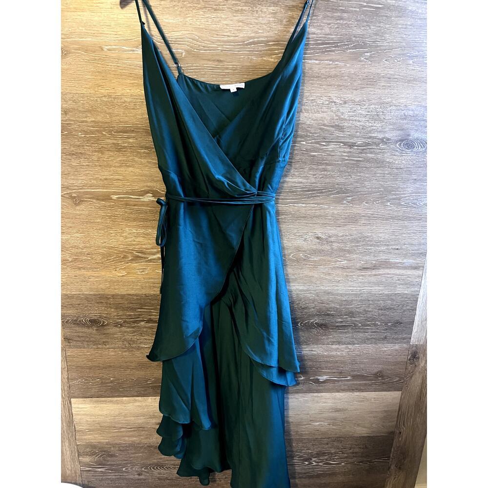 Baltic born dress midi sz small deep green envelope party v neck strap
